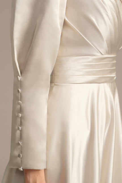 Robe Blanche Satin Manche Longue - gallery 8
