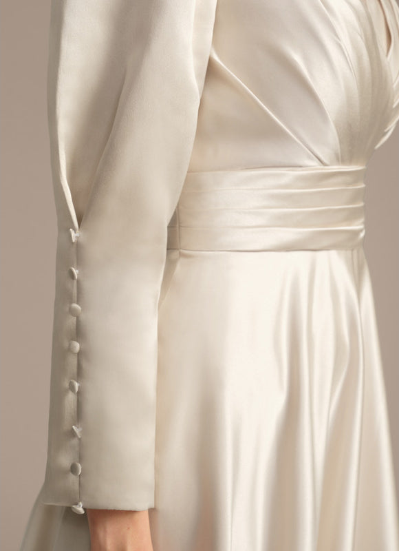 Robe Blanche Satin Manche Longue - gallery 8
