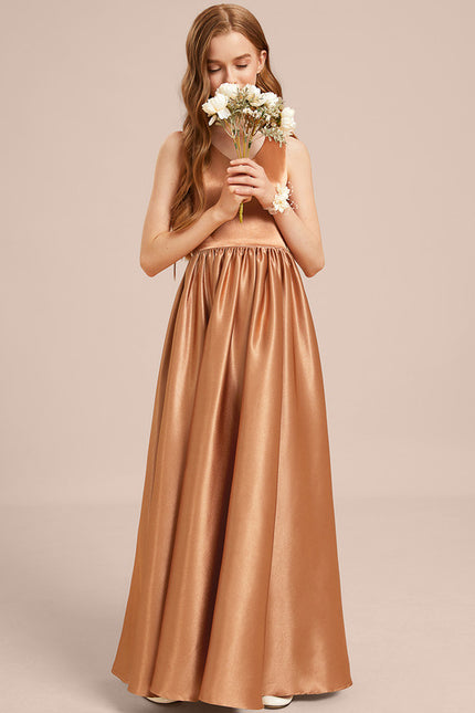 Robe Manche Longue Satin Doré - gallery 4