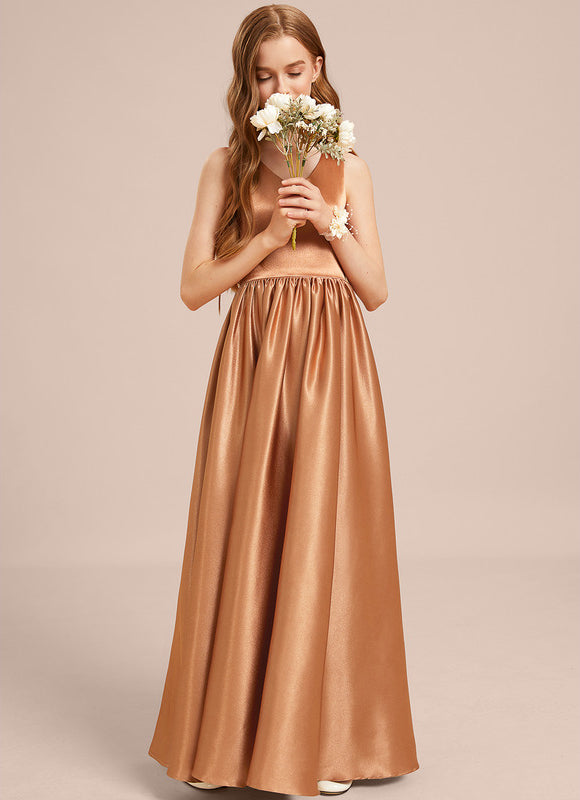 Robe Manche Longue Satin Doré - gallery 4