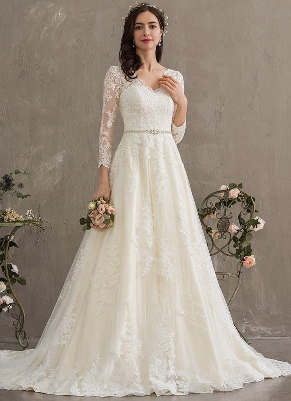 Robe Manche Longue Nuptiale Florale