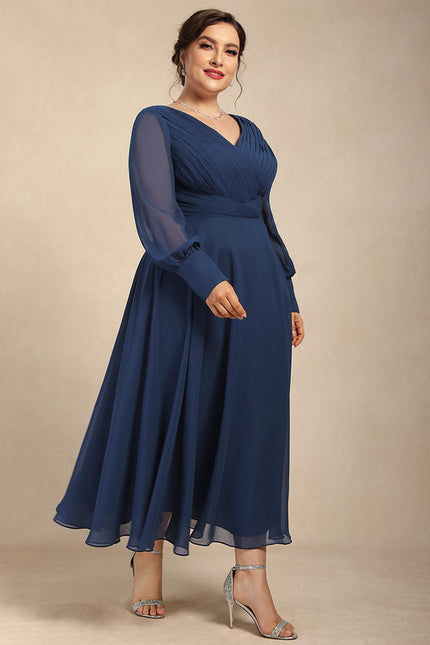 Robe Manche Longue Vaporeuse Marine - gallery 8