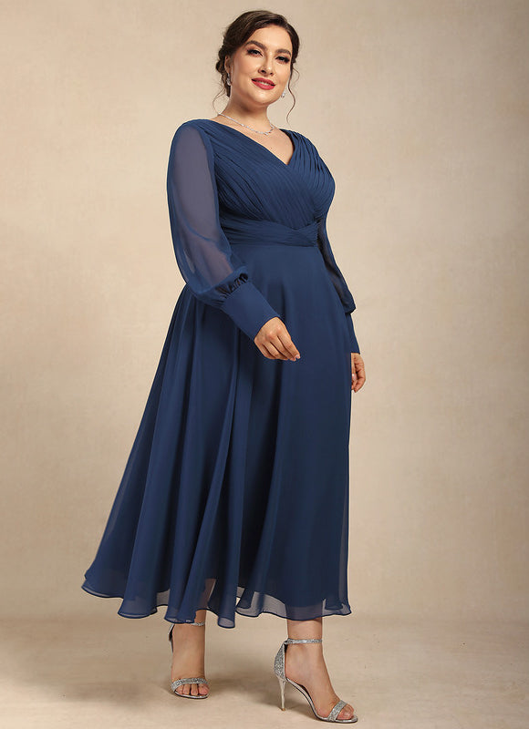 Robe Manche Longue Vaporeuse Marine - gallery 8