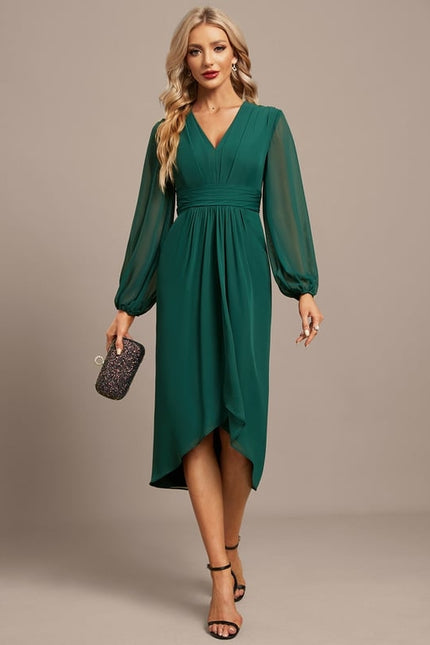 Robe Manche Longue Asymétrique Émeraude - gallery 3