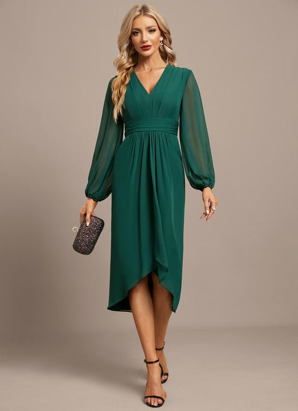 Robe Manche Longue Asymétrique Émeraude - gallery 3