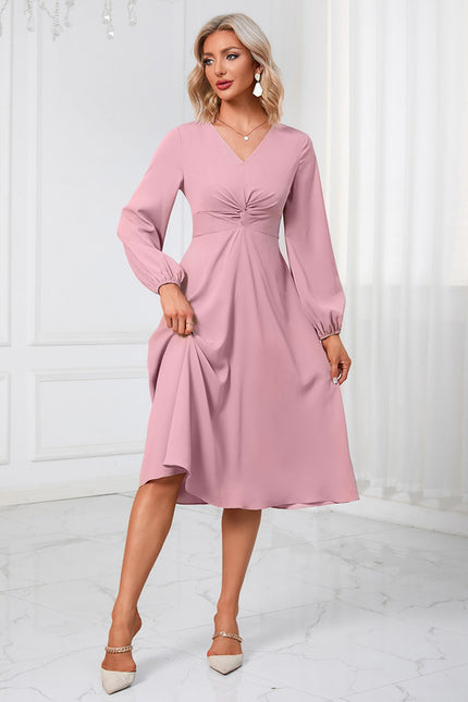 Robe Manche Longue Midi Rose Fluide - gallery 1