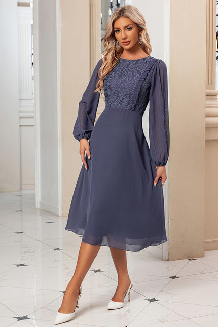 Robe Manche Longue Midi Lavande Élégante