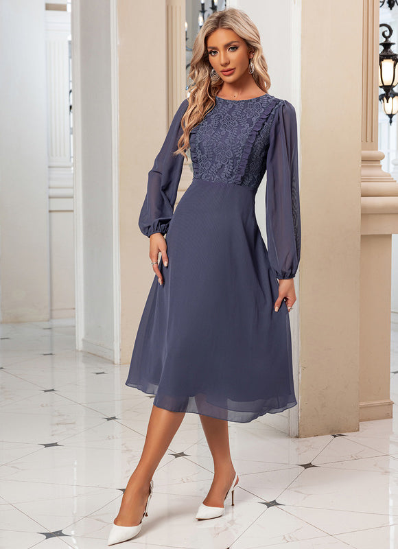 Robe Manche Longue Midi Lavande Élégante