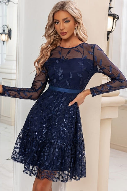 Robe Manche Longue Bleu Ornée - gallery 2