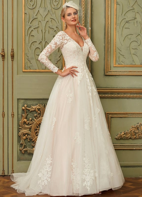 Robe Manche Longue Princesse Tulle Floral - gallery 5