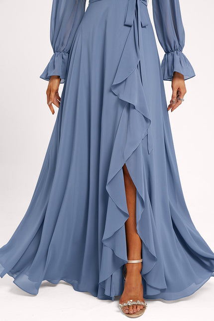 Robe Manche Longue Longue Rose Volants - gallery 2