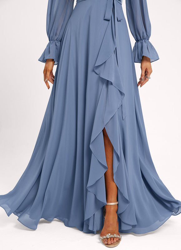 Robe Manche Longue Longue Rose Volants - gallery 2