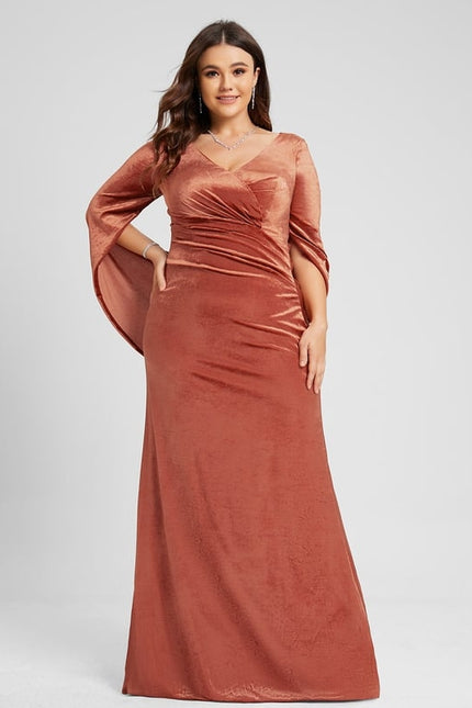 Robe Manche Longue Velours Saumon - gallery 4