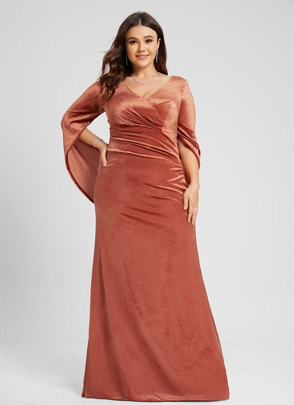 Robe Manche Longue Velours Saumon - gallery 4