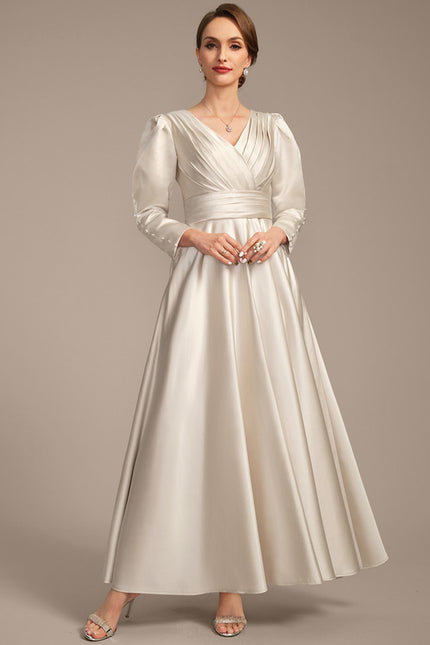 Robe Blanche Satin Manche Longue - gallery 3