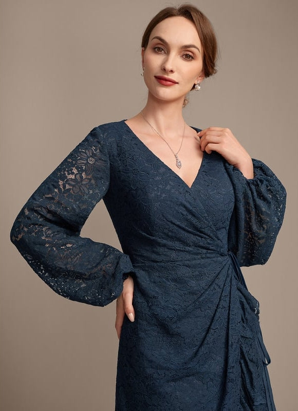 Robe Manche Longue Dentelle Bleu Nuit - gallery 2