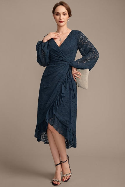 Robe Manche Longue Dentelle Bleu Nuit - gallery 3