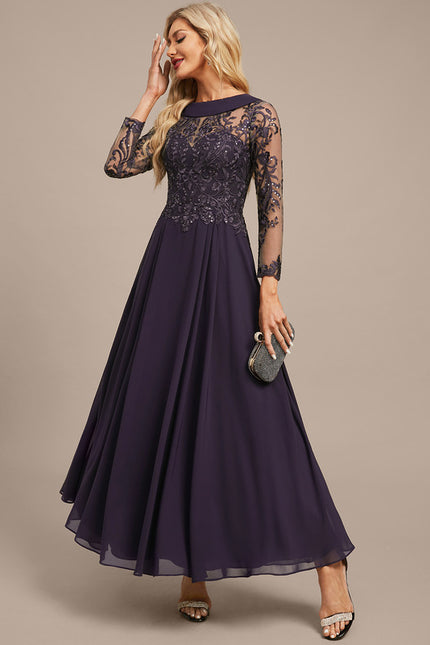 Robe Manche Longue Soirée Violette Élégante - gallery 4