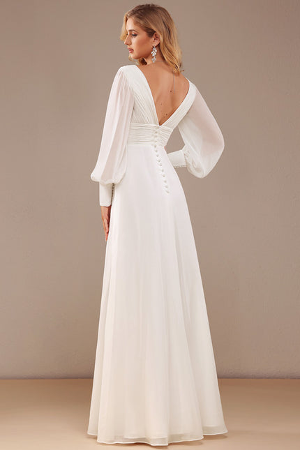 Robe De Soirée Blanche Manche Longue - gallery 6