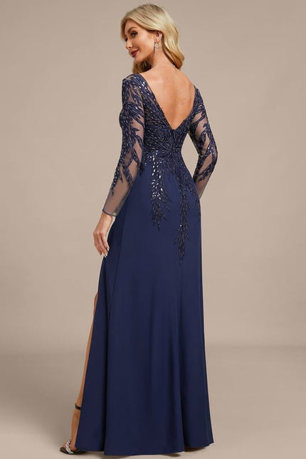 Robe Manche Longue Soirée Bleu Scintillante - gallery 6