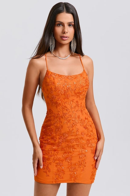 Robe Manche Longue Courte Brodée Orange