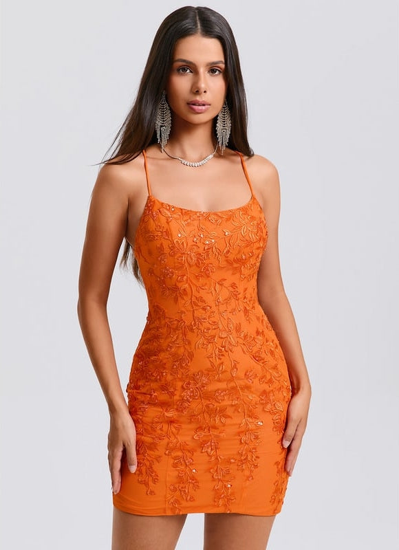 Robe Manche Longue Courte Brodée Orange