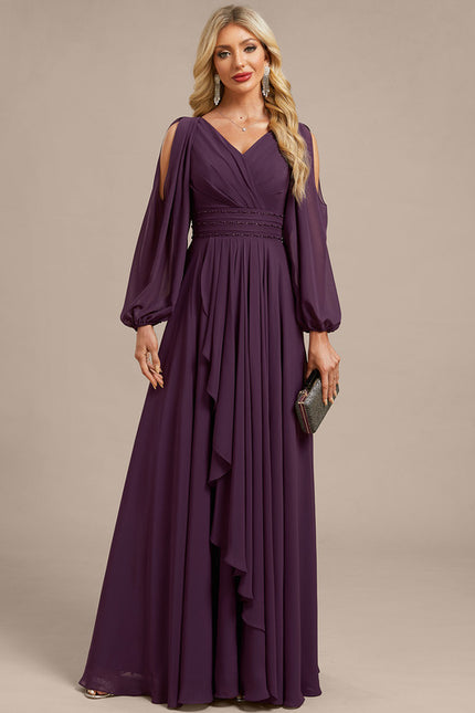 Robe Longue Mousseline Avec Manches - gallery 2