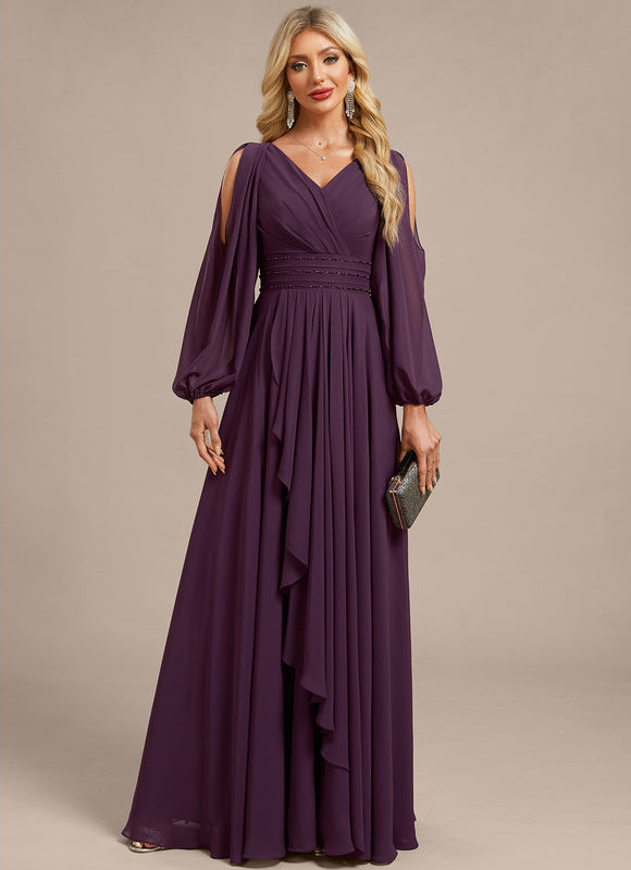 Robe Longue Mousseline Avec Manches - gallery 2