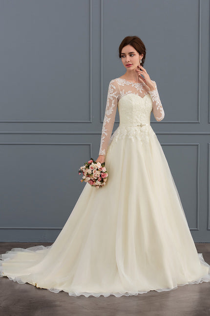 Robe Manche Longue Nuptiale Délicate - gallery 1
