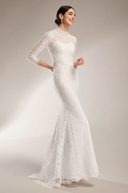 Robe Moulante Blanche Manche Longue - gallery 2