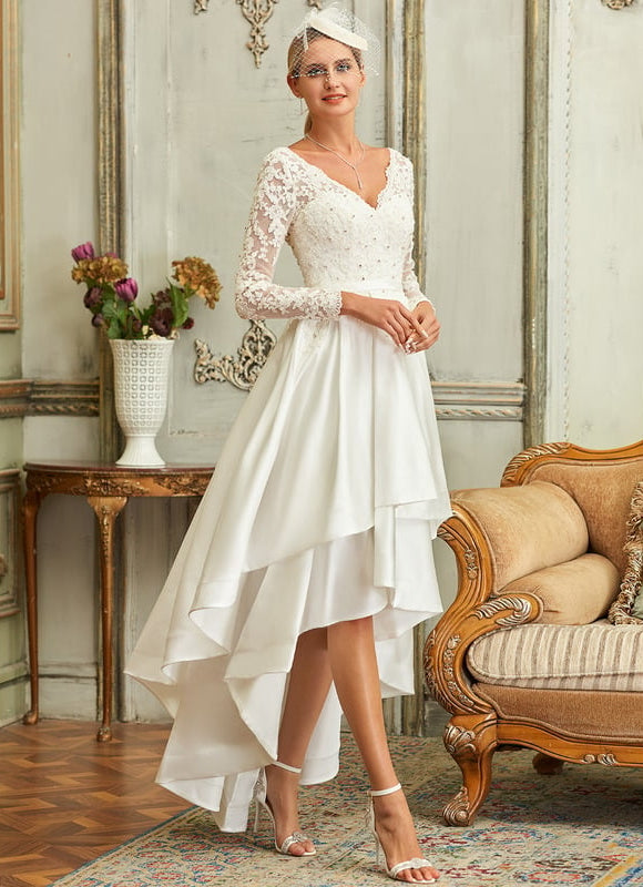 Robe Manche Longue Satin Asymétrique