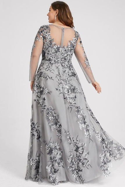 Robe Manche Longue Grise Florale - gallery 8