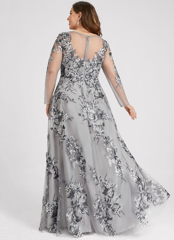 Robe Manche Longue Grise Florale - gallery 8