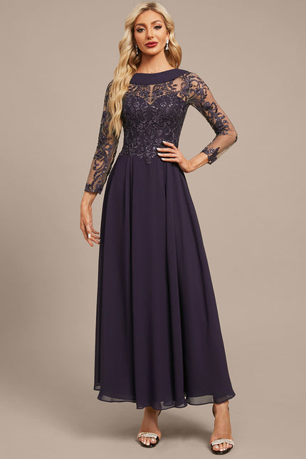 Robe Manche Longue Soirée Violette Élégante - gallery 2