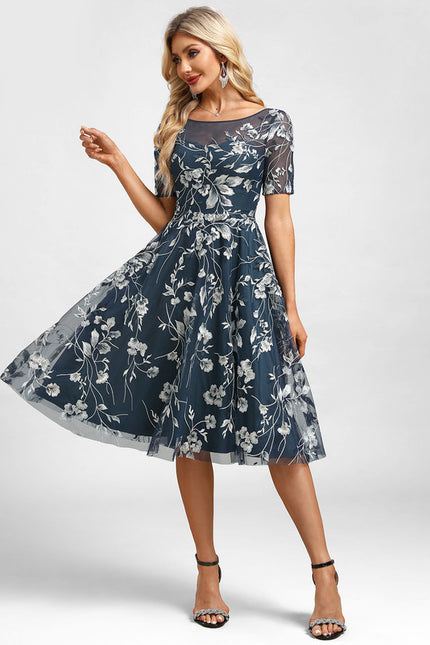 Robe Manche Longue Florale Bleu Nuit - gallery 5