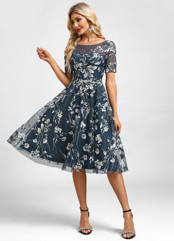 Robe Manche Longue Florale Bleu Nuit - gallery 5