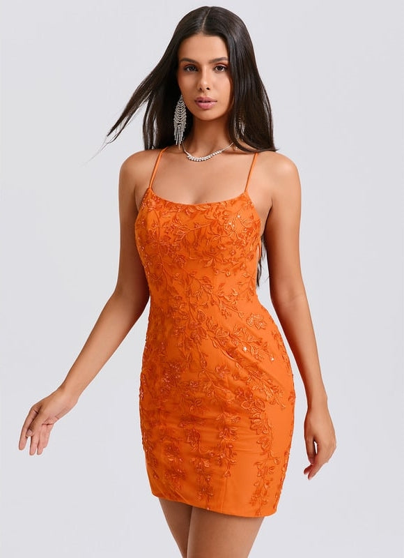 Robe Manche Longue Courte Brodée Orange - gallery 1