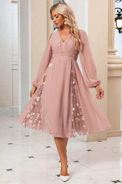 Robe Manche Longue Midi Florale Élégante - gallery 7