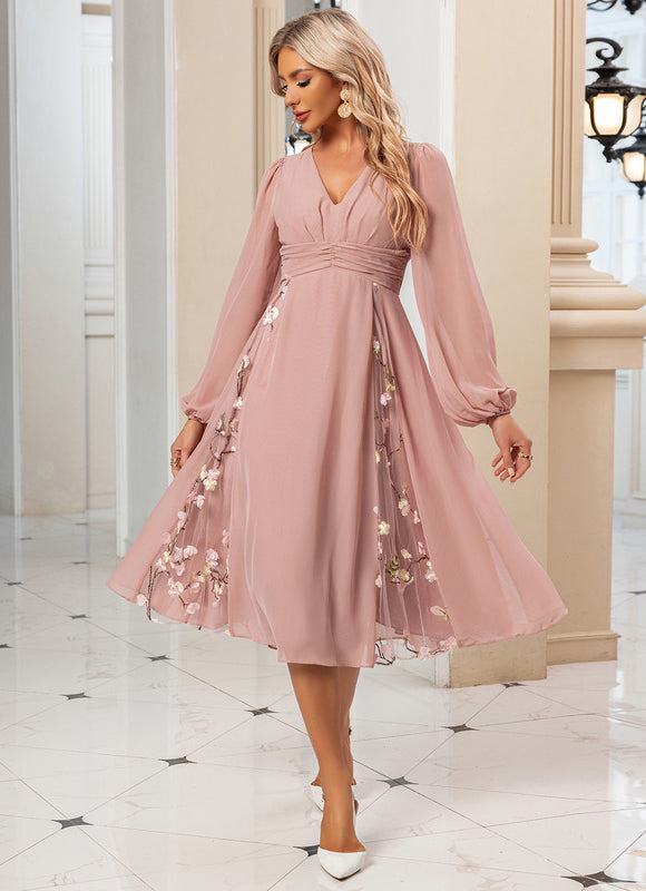 Robe Manche Longue Midi Florale Élégante - gallery 7