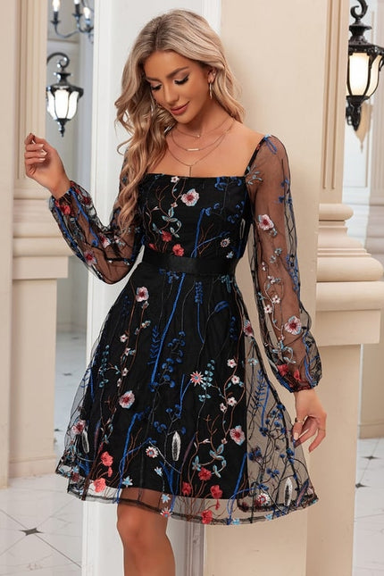 Robe Manche Longue Brodée Transparente