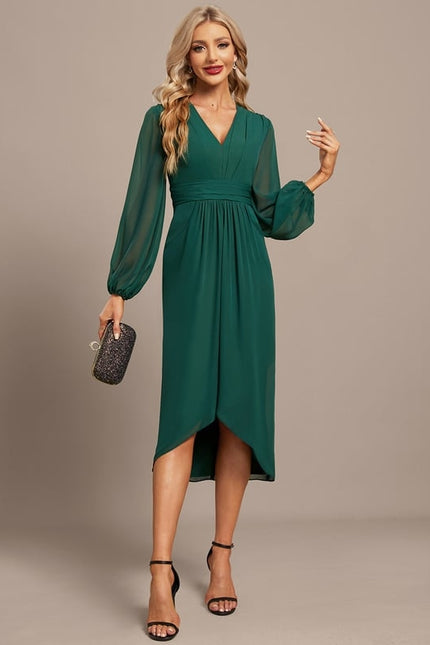 Robe Manche Longue Asymétrique Émeraude - gallery 6
