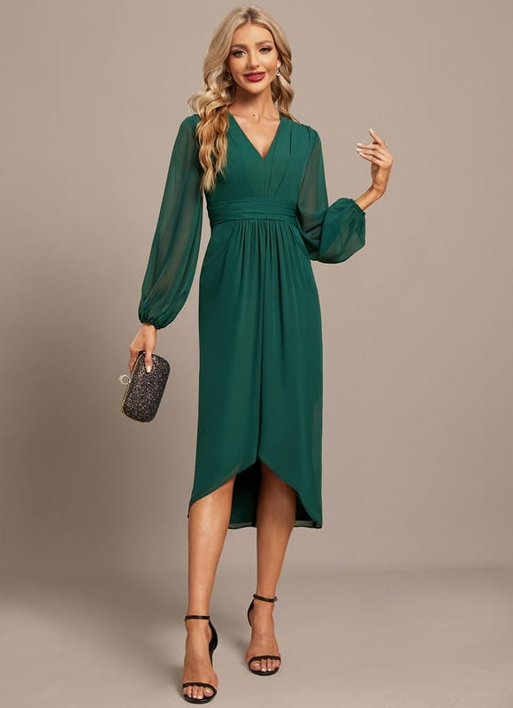 Robe Manche Longue Asymétrique Émeraude - gallery 6