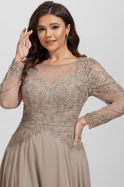 Robe Manche Longue Élégante Beige - gallery 7