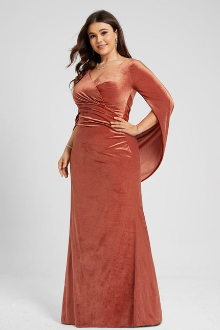 Robe Manche Longue Velours Saumon - gallery 9