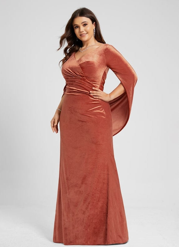 Robe Manche Longue Velours Saumon - gallery 9