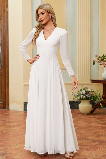 Robe Blanche Longue Manches Longues - gallery 1