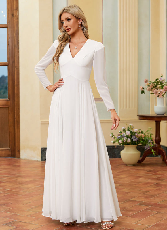 Robe Blanche Longue Manches Longues - gallery 1