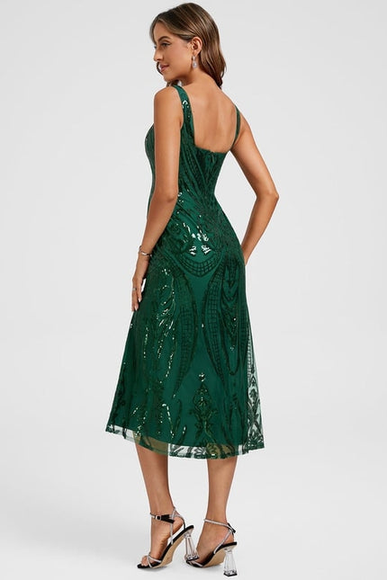 Robe Manche Longue Pailletée Émeraude - gallery 5