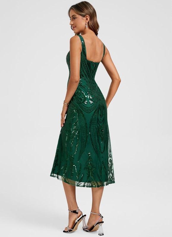 Robe Manche Longue Pailletée Émeraude - gallery 5
