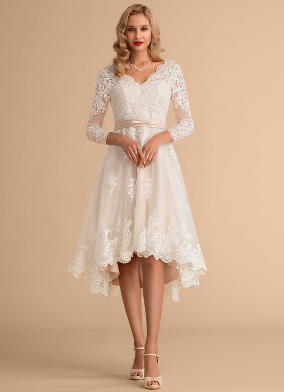 Robe Manche Longue Élégante En Dentelle - gallery 4